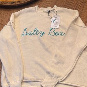 Subtle Luxury Cream Sweater with Teal Embroidery